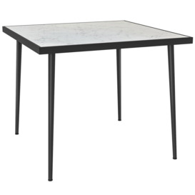 Square Outdoor Dining Table with Marble Effect Top Steel Frame for Patio