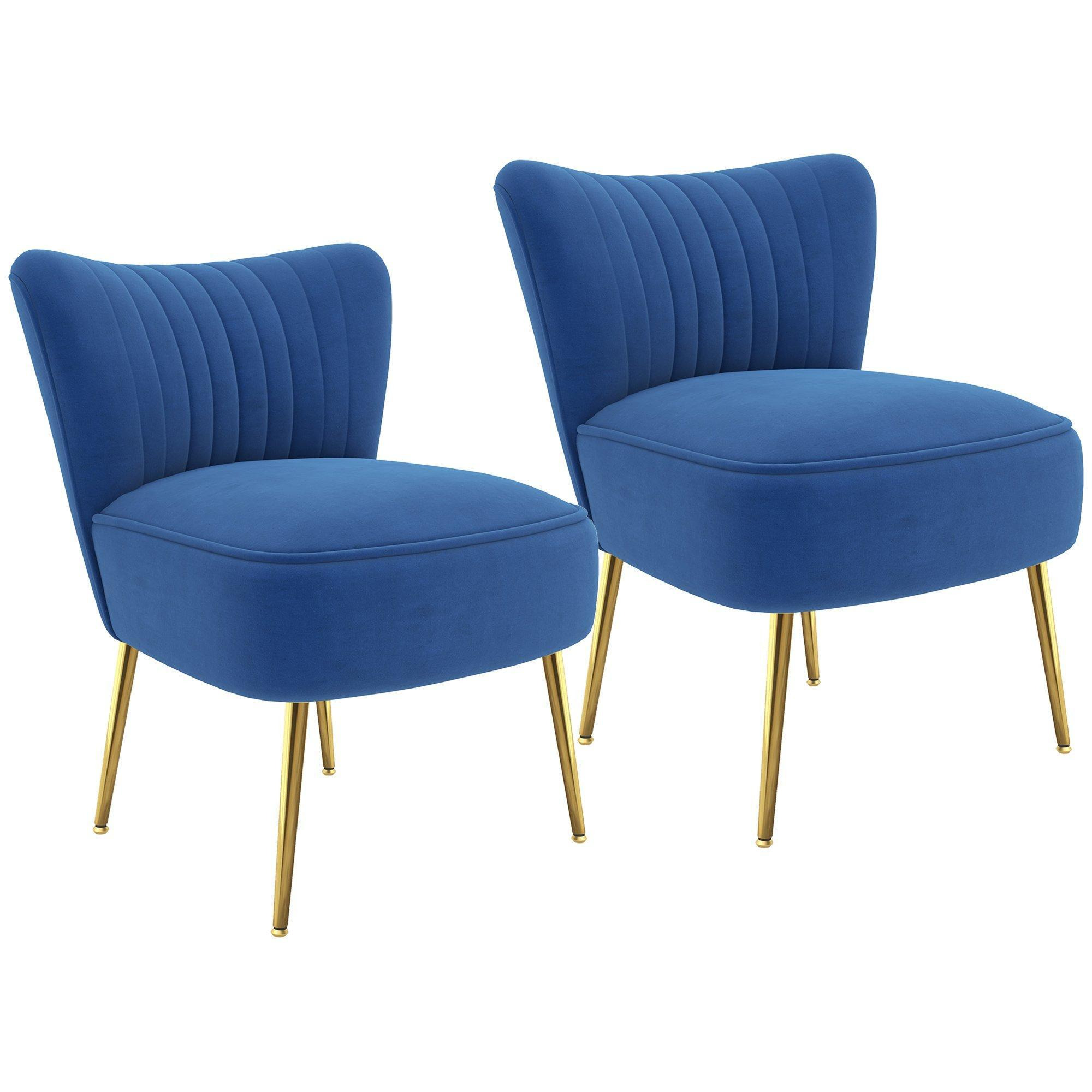 Velvet Armless Accent Chairs Set of 2 with Channel Tufting Backrest - image 1