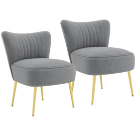 Velvet Armless Accent Chairs Set of 2 with Channel Tufting Backrest - thumbnail 1
