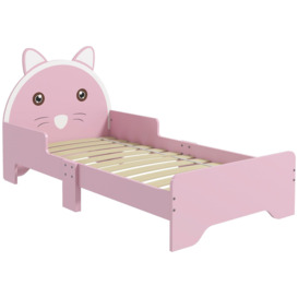 Toddler Bed Frame Cat Design Bed with Guardrails 143L x 74W x 72Hcm - Pink