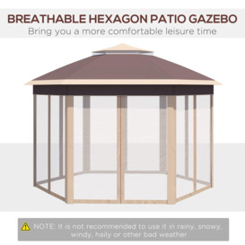 4x4m Hexagon Gazebo with Metal Frame Mesh Curtains Outdoor Garden - thumbnail 3