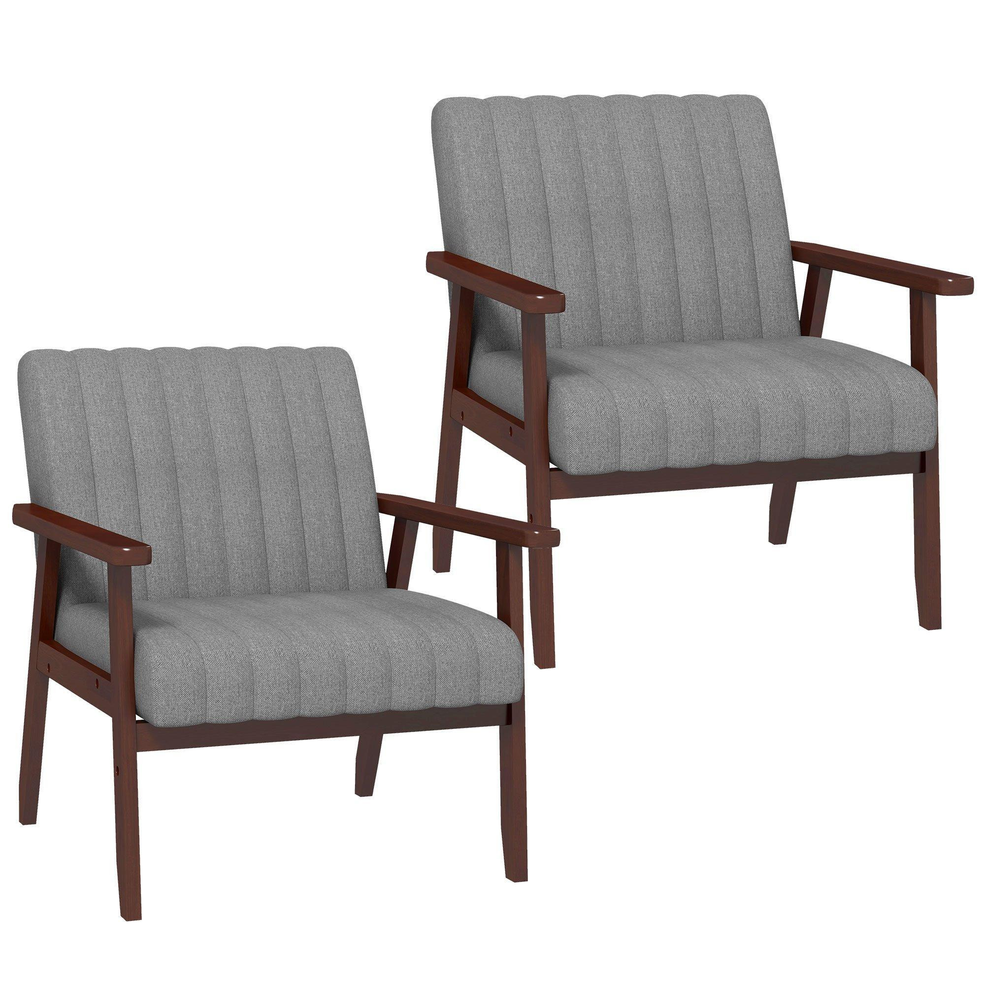 Fabric Accent Chairs Set of 2 with Channel Tufting Pattern Wood Legs - image 1