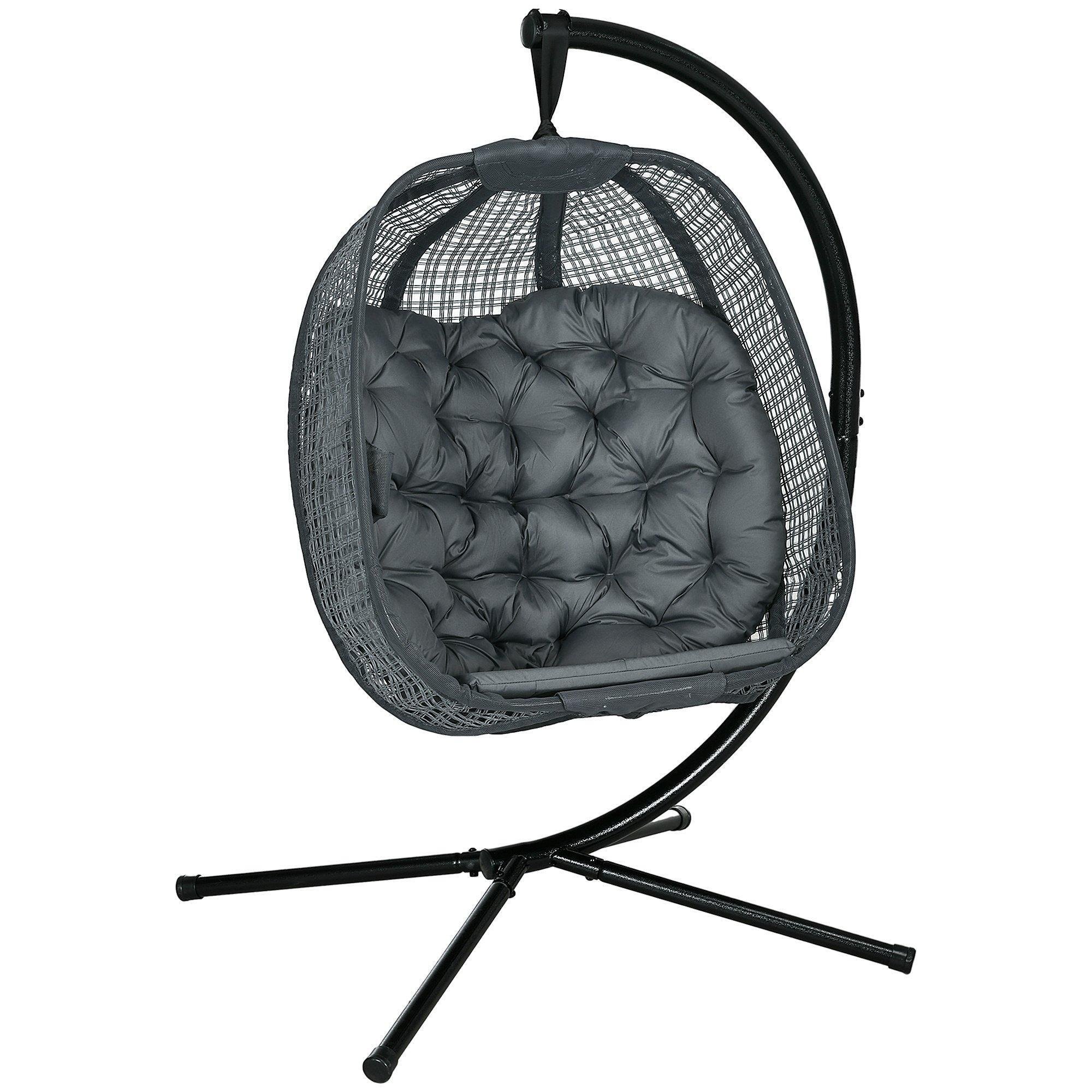 Hanging Swing Chair with Thick Cushion, Patio Hanging Chair, Dark Grey - image 1