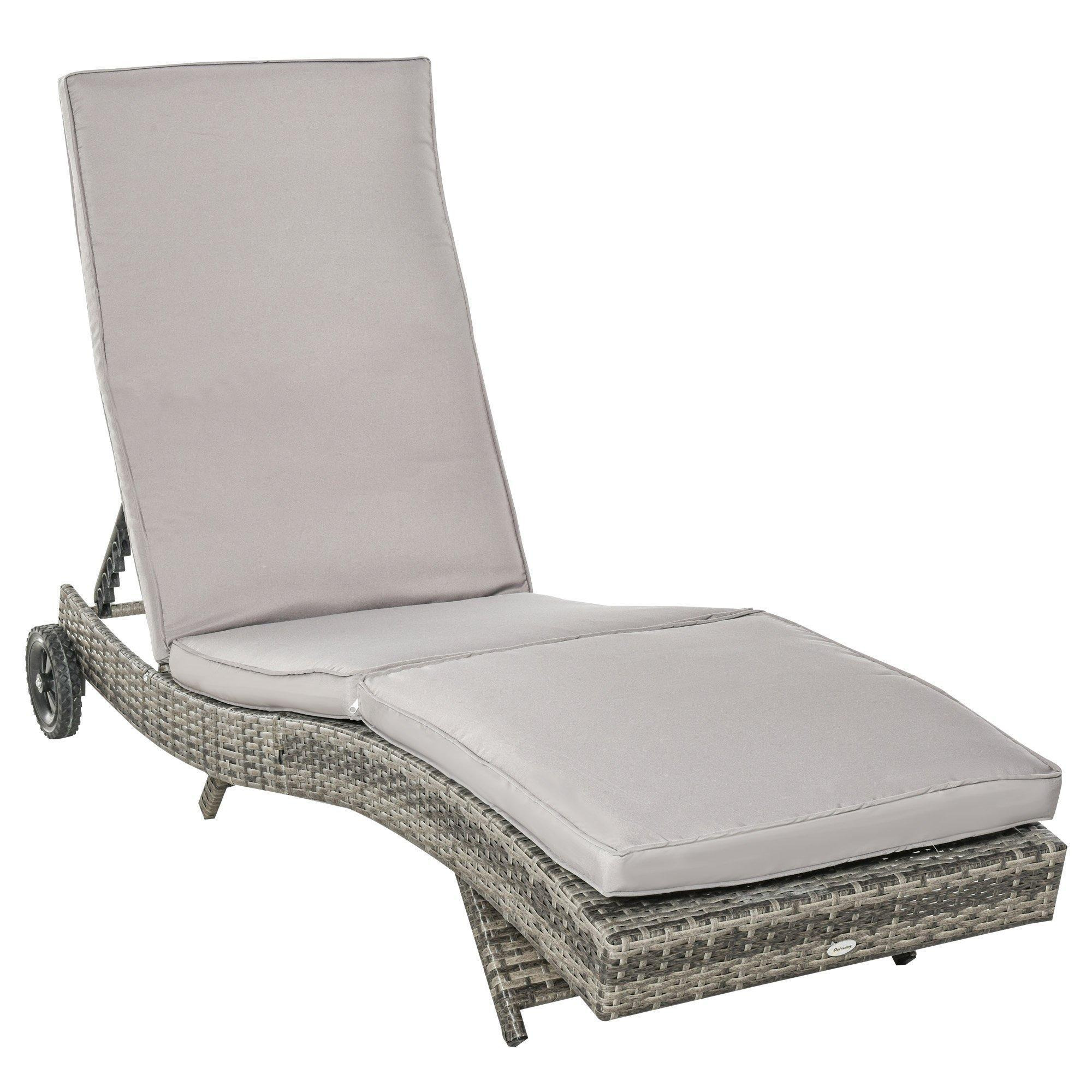 Outdoor Reclining Lounge Chair, PE Wicker, Rolling Wheels, Patio, Grey - image 1