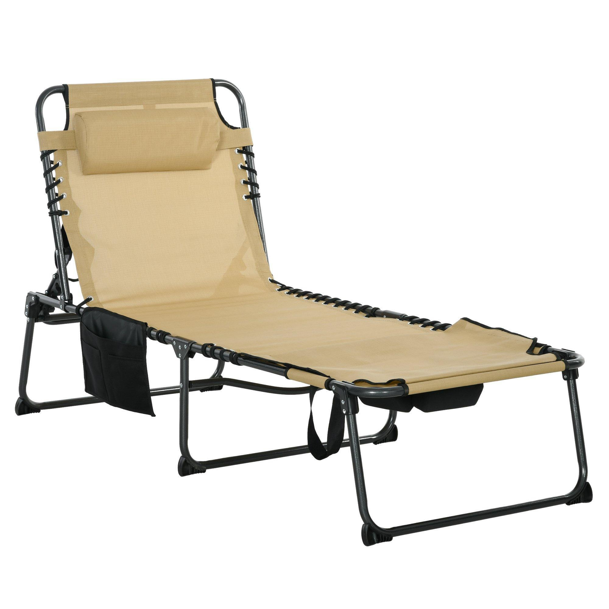 Folding Sun Lounge with Reclining Back, Outdoor Sun Lounge with Reading Hole - image 1