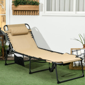 Folding Sun Lounge with Reclining Back, Outdoor Sun Lounge with Reading Hole - thumbnail 2