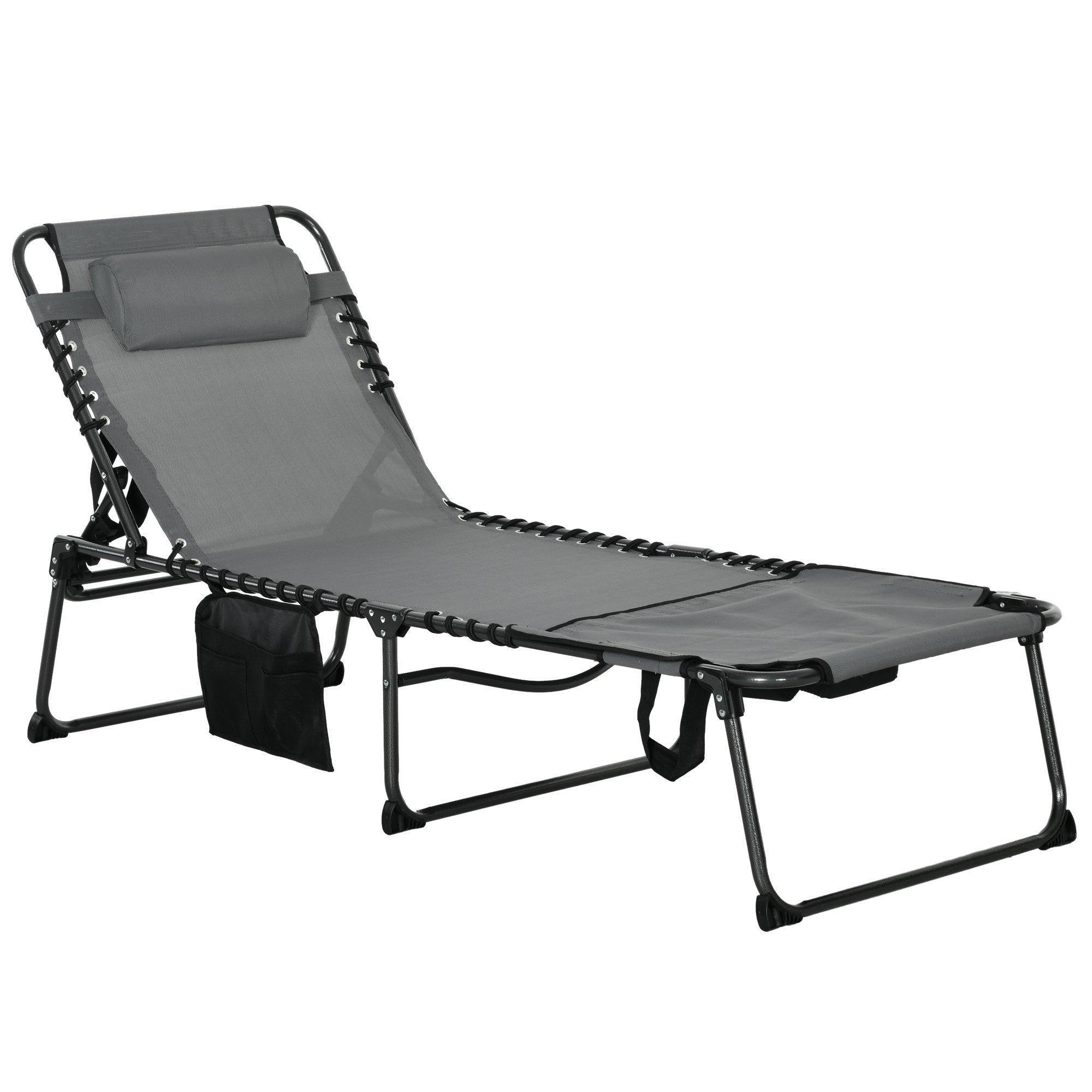 Folding Sun Lounge with Reclining Back, Outdoor Sun Lounge with Reading Hole - image 1