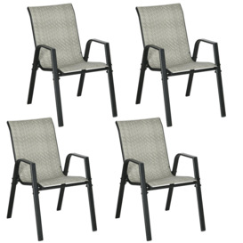 Wicker Dining Chairs Set of 4, Stackable Outdoor Chairs - thumbnail 1