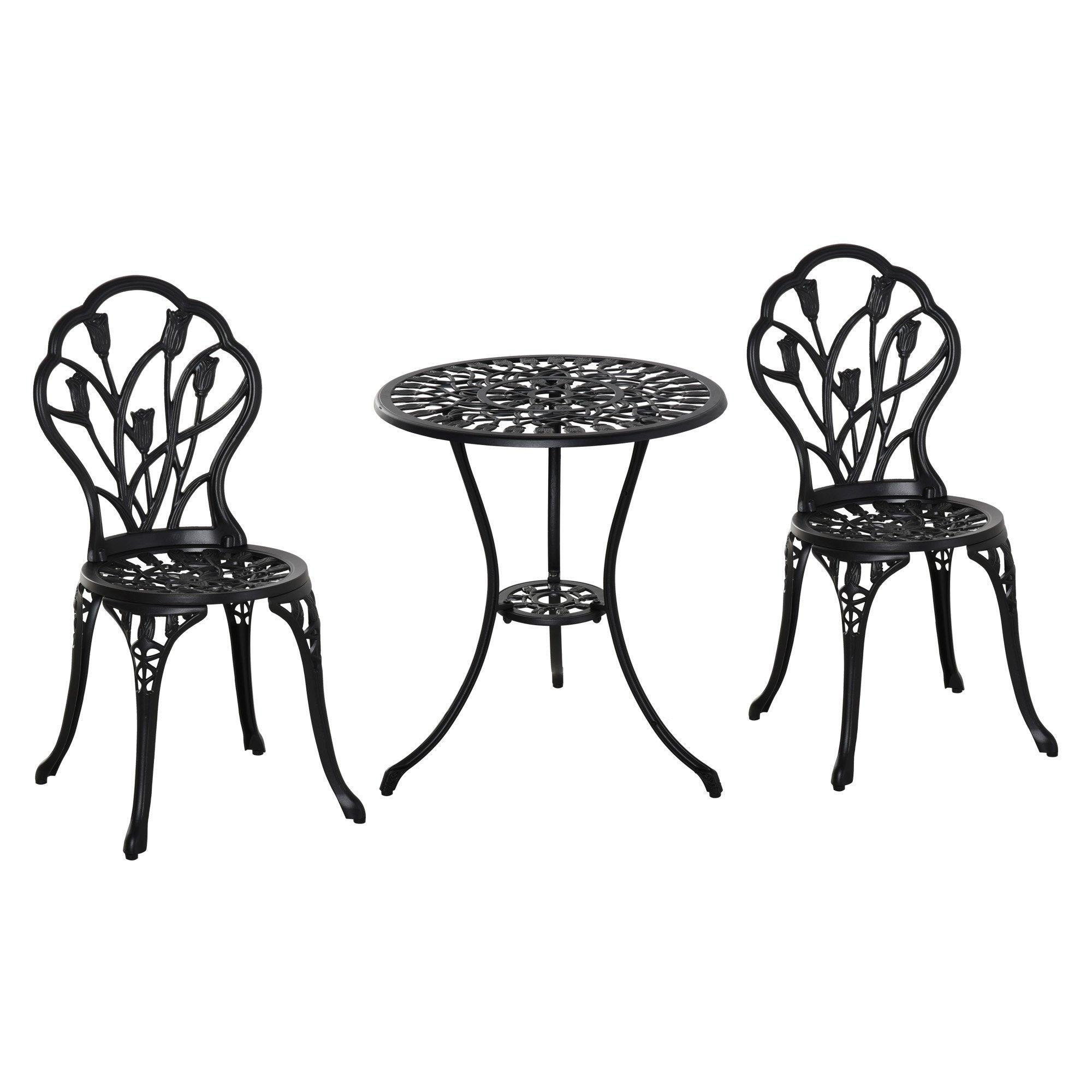 3 Piece Patio Bistro Set, Aluminium Garden Table and Chairs with Umbrella Hole - image 1