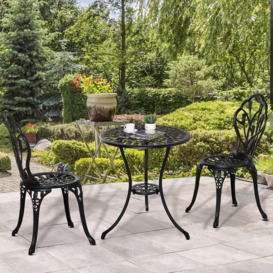 3 Piece Patio Bistro Set, Aluminium Garden Table and Chairs with Umbrella Hole - thumbnail 2
