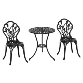 3 Piece Patio Bistro Set, Aluminium Garden Table and Chairs with Umbrella Hole - thumbnail 1