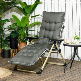 Outdoor Folding Reclining Lounge Chair Patio Lounger, Adjustable Back Footrest - thumbnail 2