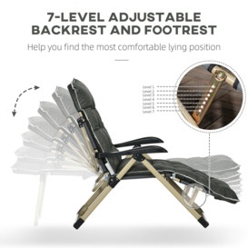 Outdoor Folding Reclining Lounge Chair Patio Lounger, Adjustable Back Footrest - thumbnail 3