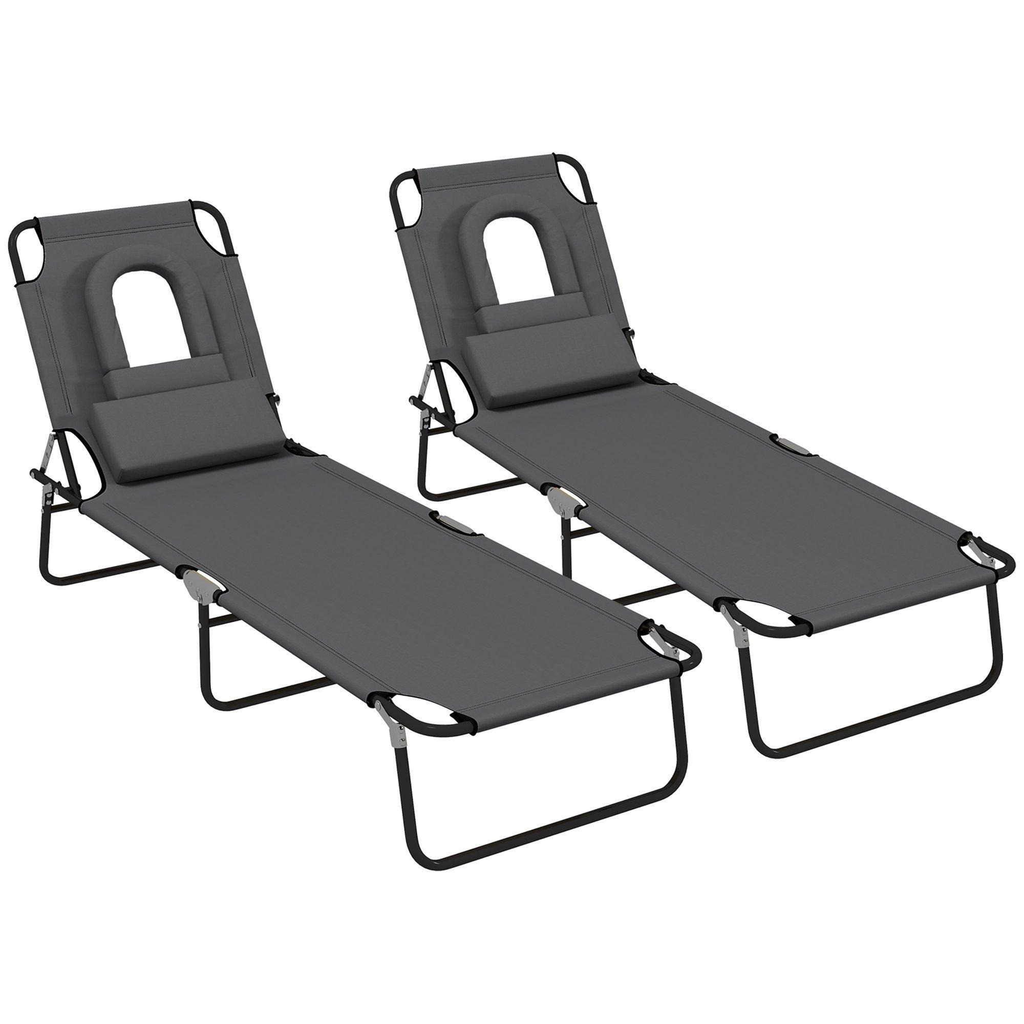 Sun Lounger Set of 2 Folding Recliner Chair Portable Reclining Garden Seat - image 1