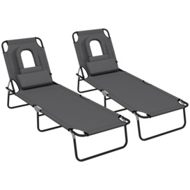 Sun Lounger Set of 2 Folding Recliner Chair Portable Reclining Garden Seat - thumbnail 1