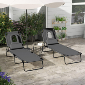 Sun Lounger Set of 2 Folding Recliner Chair Portable Reclining Garden Seat - thumbnail 2