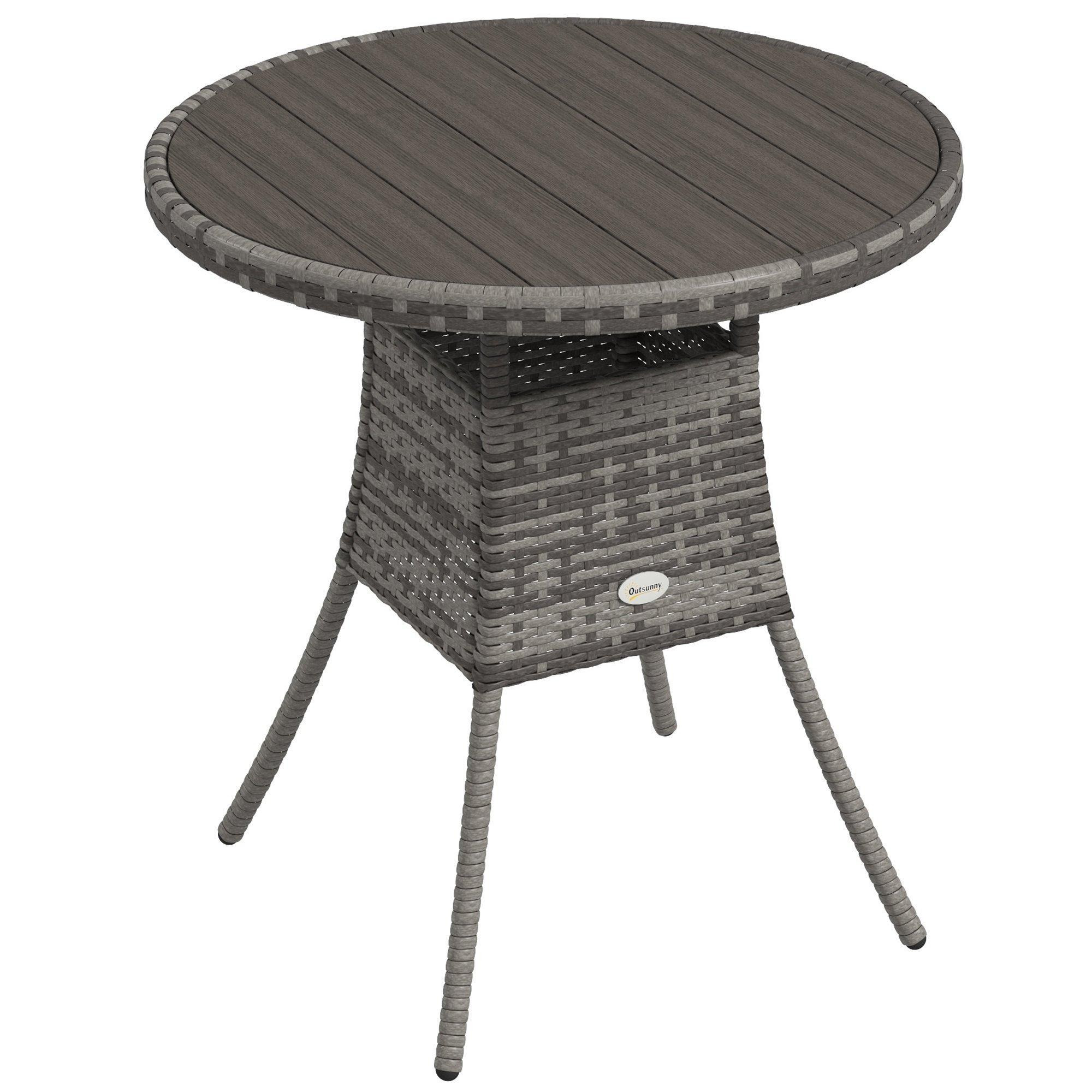 70cm Outdoor PE Rattan Dining Table with Wood-plastic Composite Top, Grey - image 1