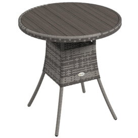 70cm Outdoor PE Rattan Dining Table with Wood-plastic Composite Top, Grey - thumbnail 1