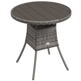 70cm Outdoor PE Rattan Dining Table with Wood-plastic Composite Top, Grey