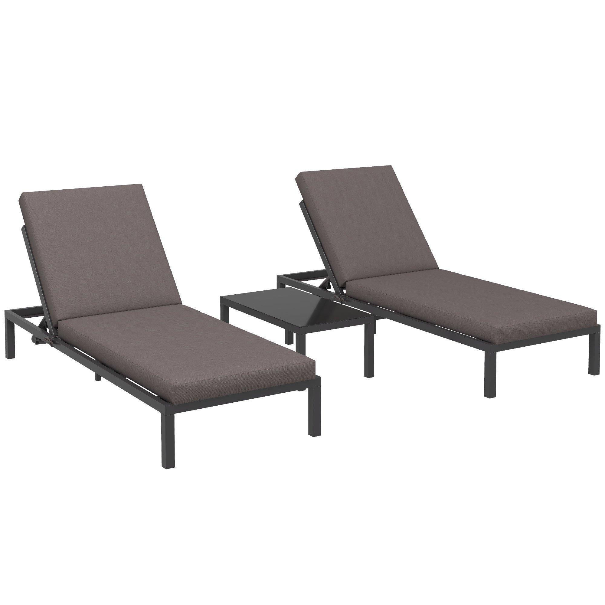Rattan Lounge Set with Adjustable Back, 2-in-1 Aluminium Recliner Sofa Bed, Grey - image 1