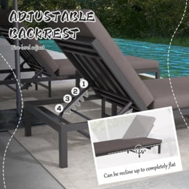 Rattan Lounge Set with Adjustable Back, 2-in-1 Aluminium Recliner Sofa Bed, Grey - thumbnail 3