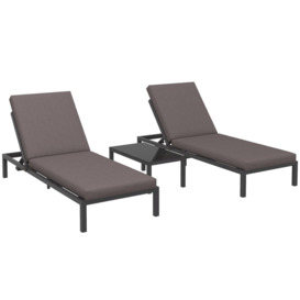 Rattan Lounge Set with Adjustable Back, 2-in-1 Aluminium Recliner Sofa Bed, Grey - thumbnail 1