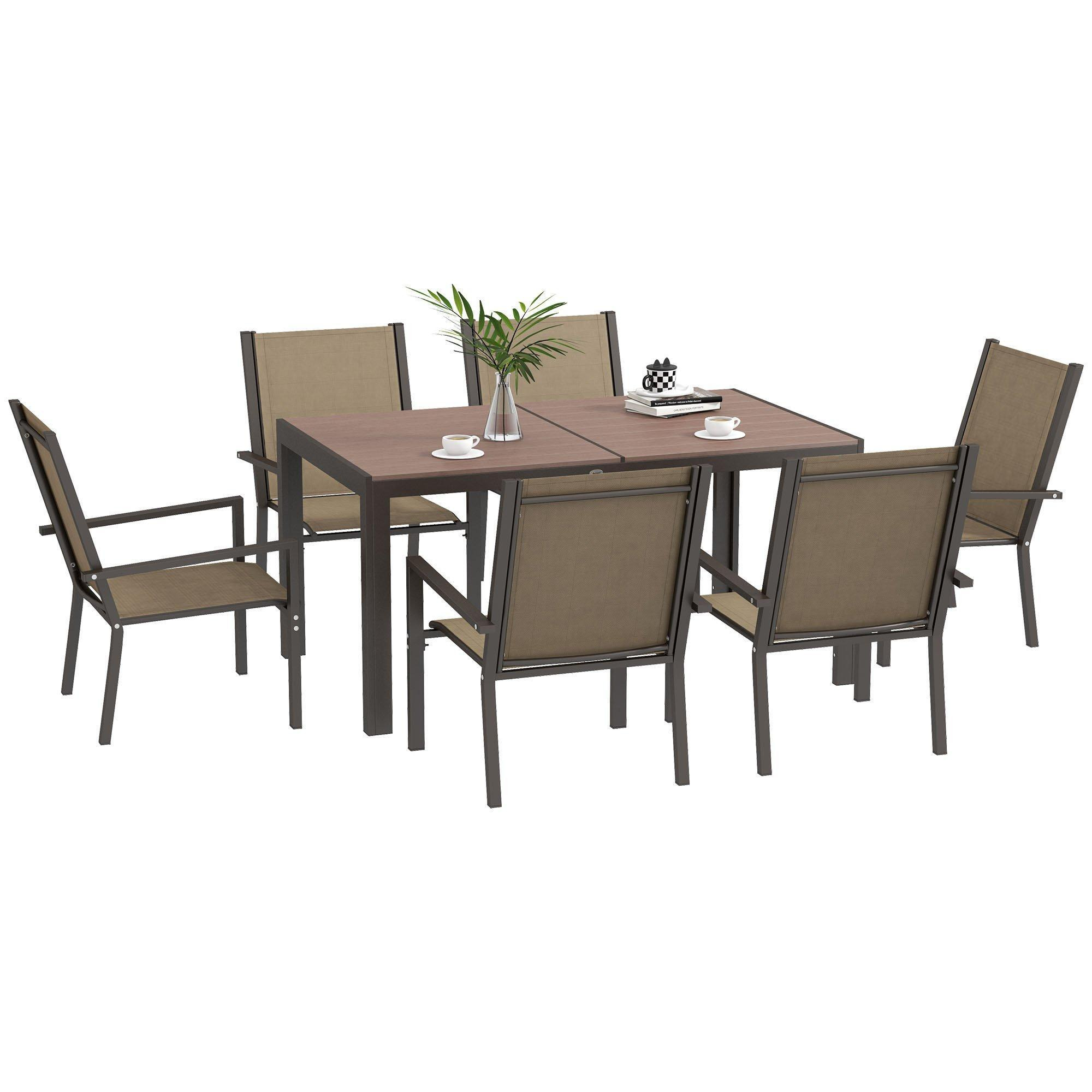 7 PCs Outdoor Dining Table and 6 Stackable Armchairs, Garden Dining Set - image 1