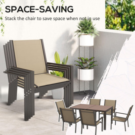 7 PCs Outdoor Dining Table and 6 Stackable Armchairs, Garden Dining Set - thumbnail 3