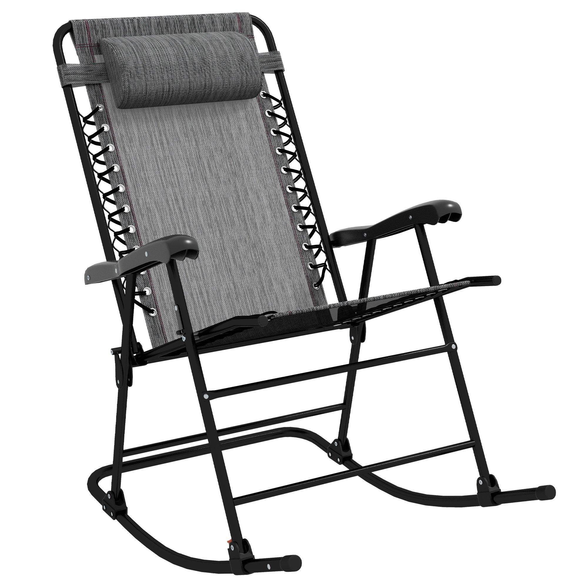 Folding Rocking Chair Outdoor Portable Zero Gravity Chair with Headrest Grey - image 1