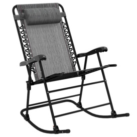 Folding Rocking Chair Outdoor Portable Zero Gravity Chair with Headrest Grey - thumbnail 1