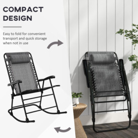Folding Rocking Chair Outdoor Portable Zero Gravity Chair with Headrest Grey - thumbnail 3