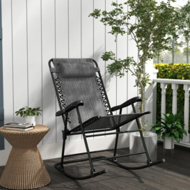 Folding Rocking Chair Outdoor Portable Zero Gravity Chair with Headrest Grey - thumbnail 2