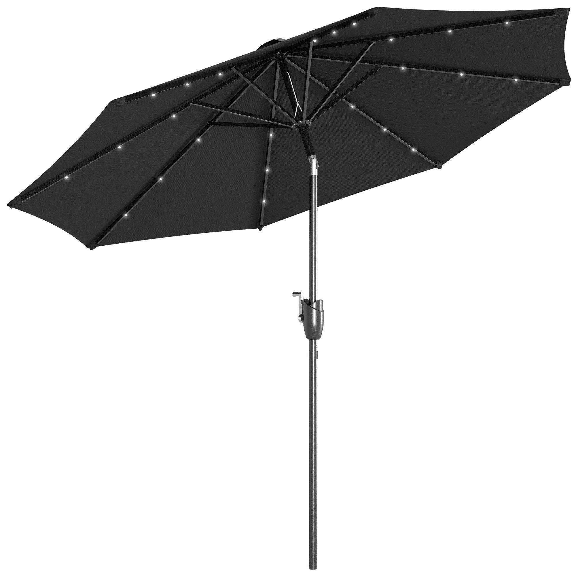 Garden Parasol Outdoor Tilt Sun Umbrella LED Light Hand Crank - image 1
