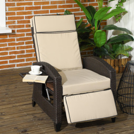 Outdoor Recliner Chair w/ Cushion, PE Rattan Reclining Lounge Chair - thumbnail 2