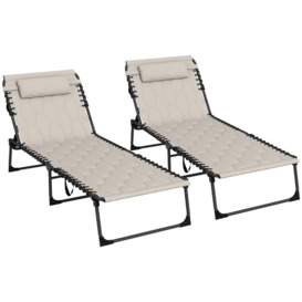 Foldable Sun Lounger Set with Reclining Back, Outdoor Lounger with Padded Seat