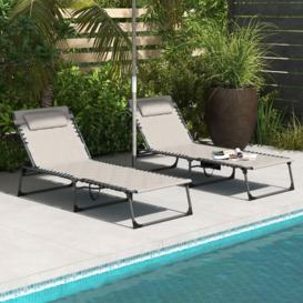 Foldable Sun Lounger Set with Reclining Back, Outdoor Lounger with Padded Seat - thumbnail 2