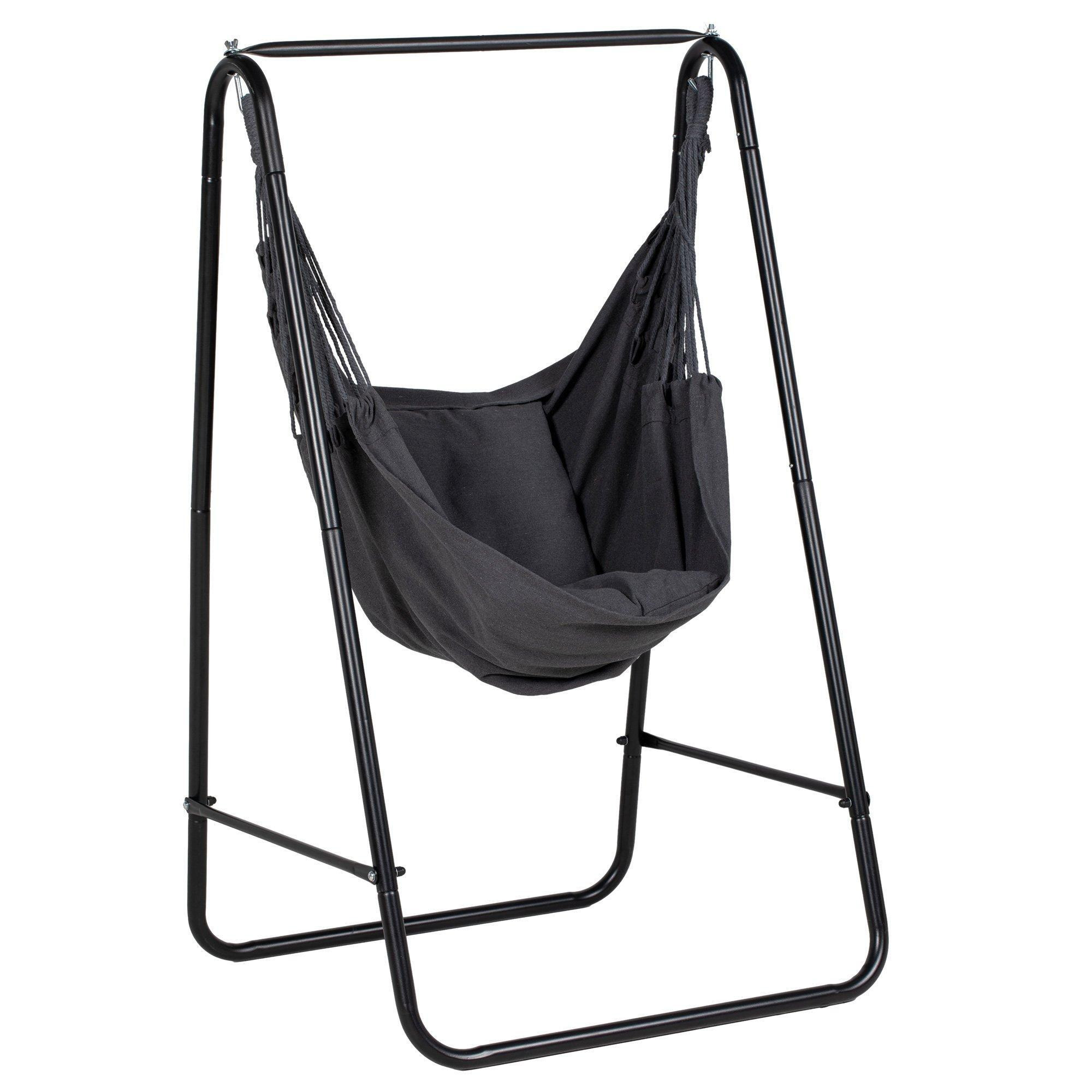 Patio Hammock Chair with Stand, Hanging Chair with Cushion, Armrest, Cream - image 1