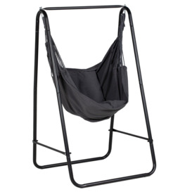 Patio Hammock Chair with Stand, Hanging Chair with Cushion, Armrest, Cream - thumbnail 1