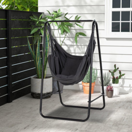 Patio Hammock Chair with Stand, Hanging Chair with Cushion, Armrest, Cream - thumbnail 2