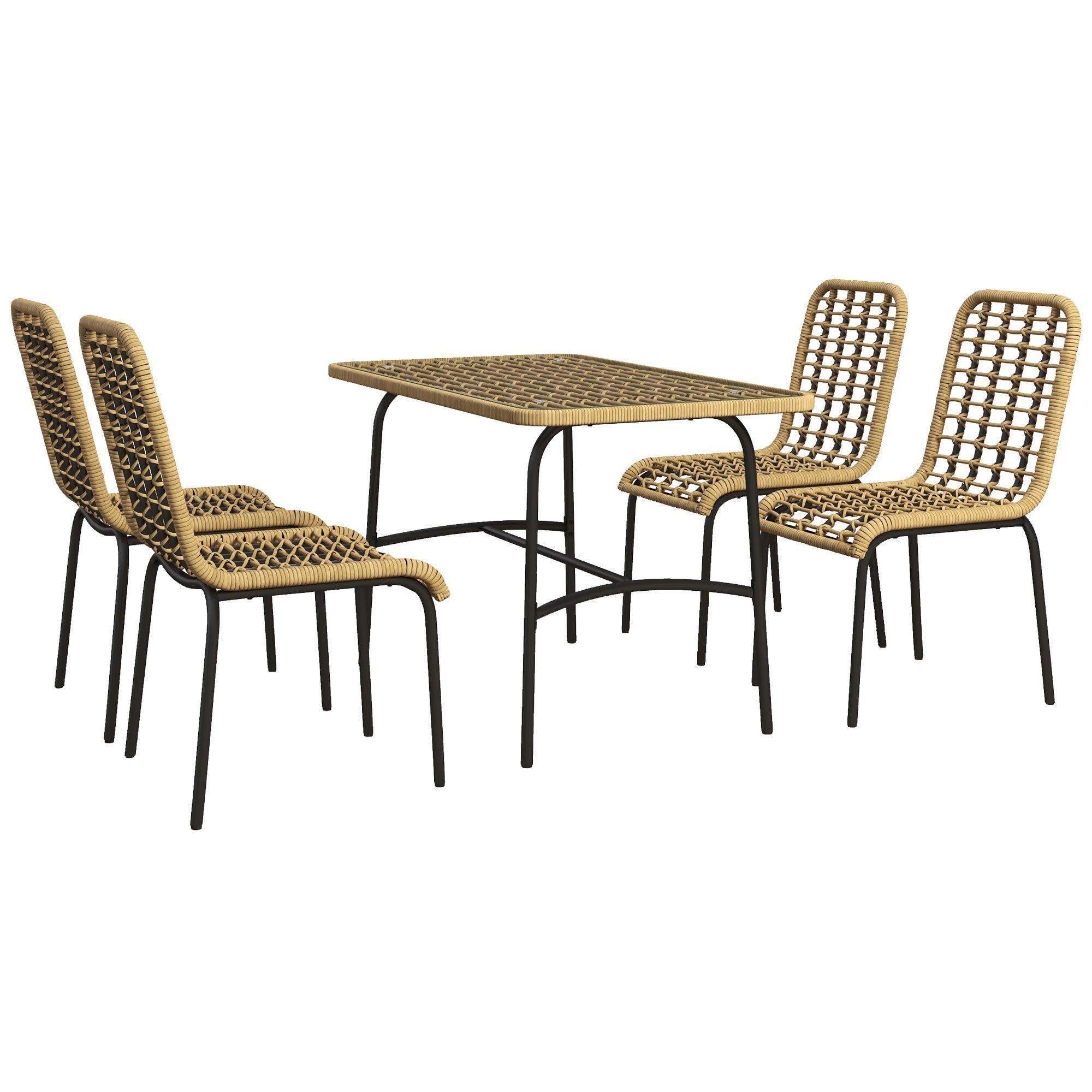 4 Seater Rattan Garden Furniture Set w/ Tempered Glass Tabletop - image 1