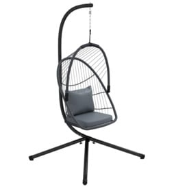 Rattan Hanging Swing Chair w/ Cushion, 360° Rotation Patio Hanging Chair - thumbnail 1