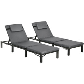 2 Pieces Rattan Sun Loungers w/ Padded Cushion for Poolside