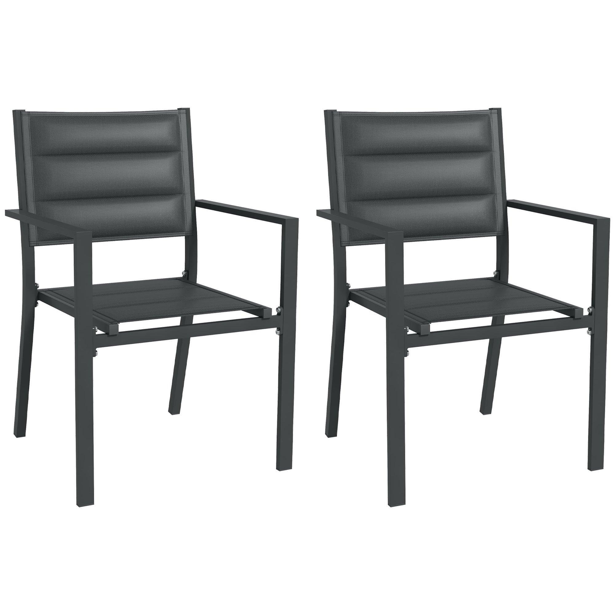 2 PCs Dining Chairs, Stackable Design Aluminium Outdoor Armchairs Black - image 1