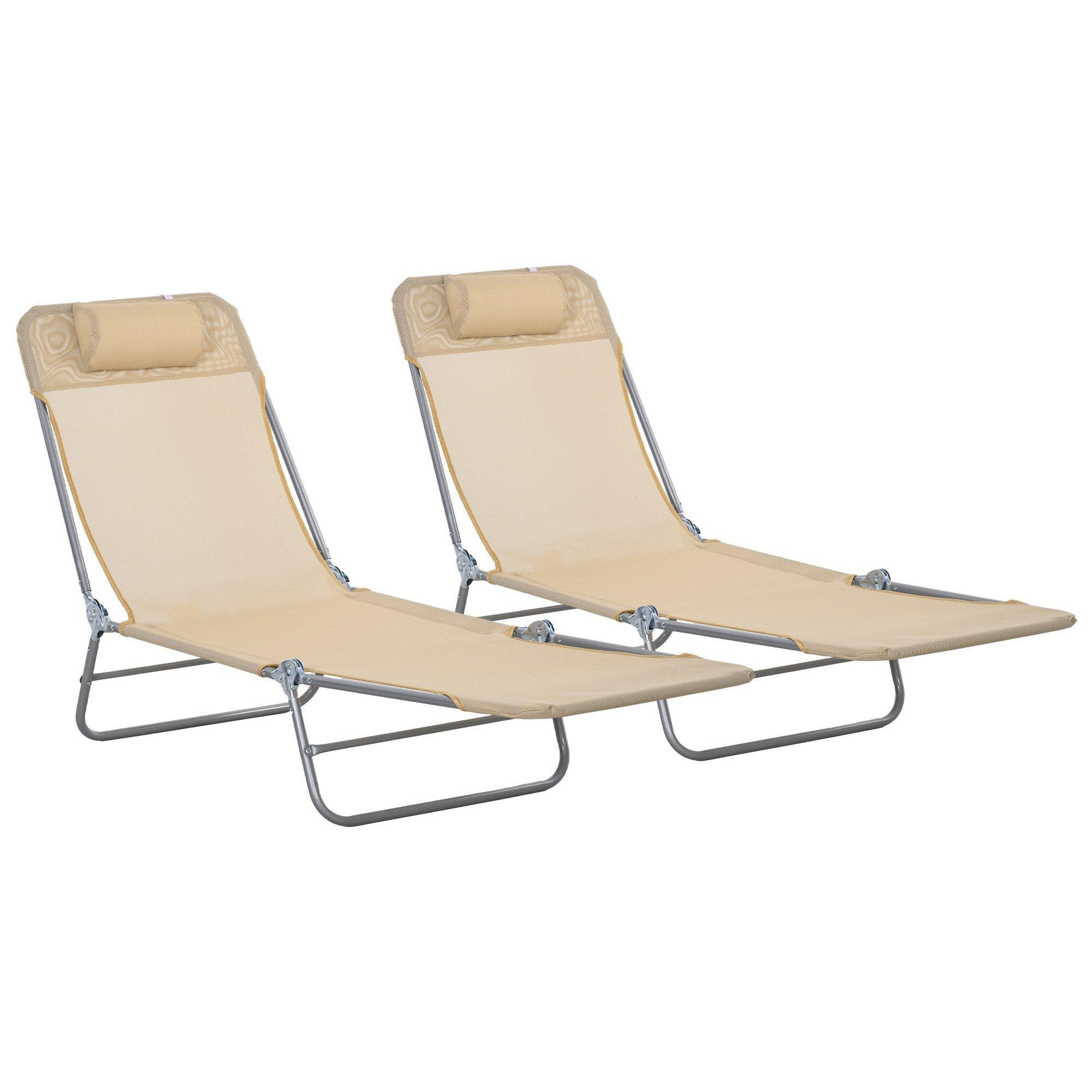 Outdoor Foldable Sun Loungers Set of 2 with 6 Level Adjustable Backrest Brown - image 1