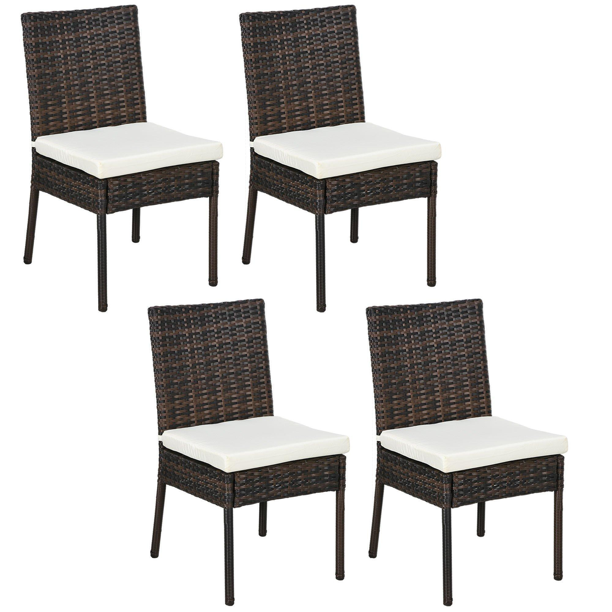 4 PCs Rattan Garden Chairs with Cushion, Wicker Dining Chairs - image 1