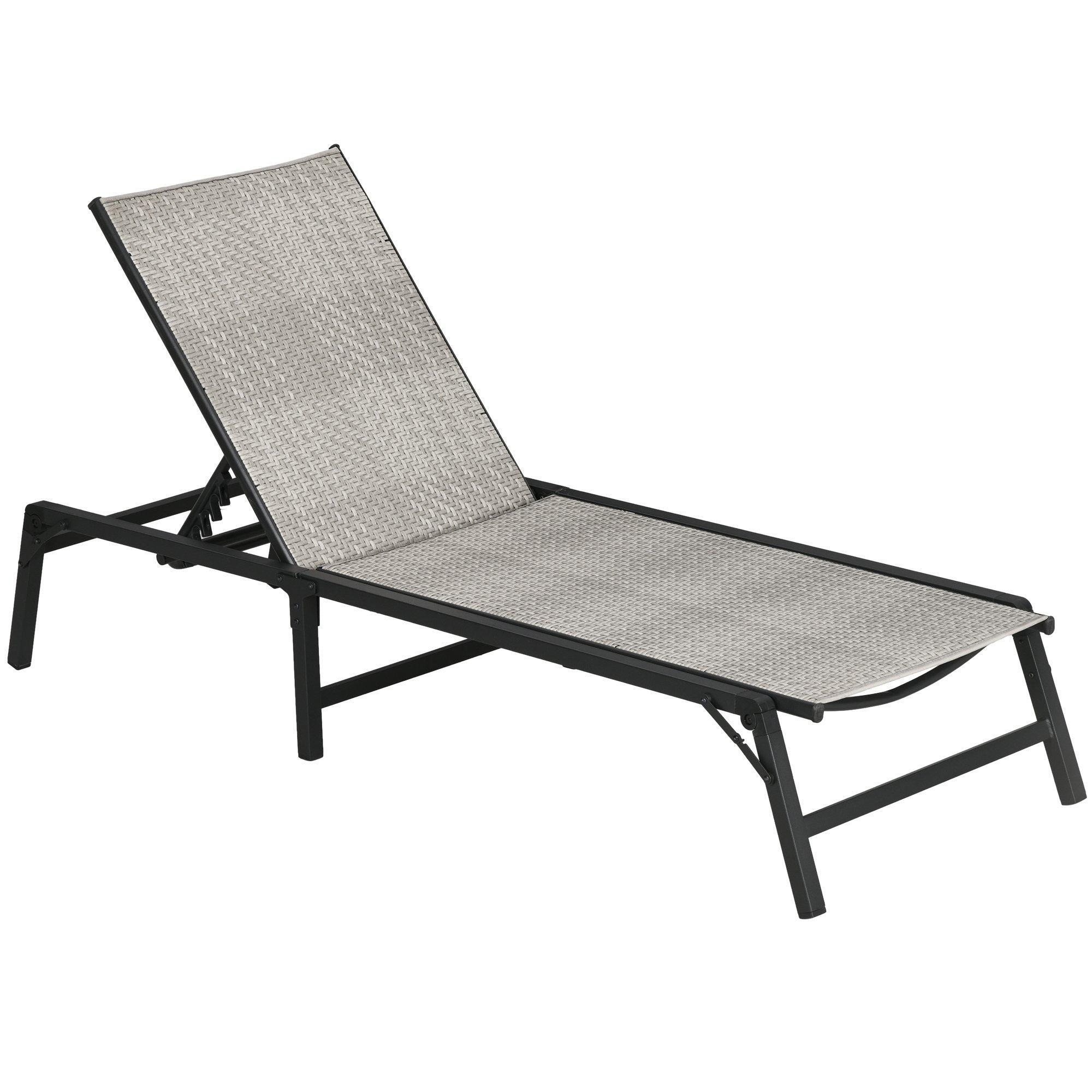 Foldable Outdoor PE Rattan Sun Lounger w/ 5-Level Adjustable Backrest, Mix Grey - image 1