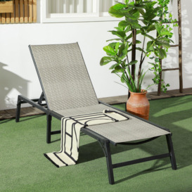 Foldable Outdoor PE Rattan Sun Lounger w/ 5-Level Adjustable Backrest, Mix Grey - thumbnail 2