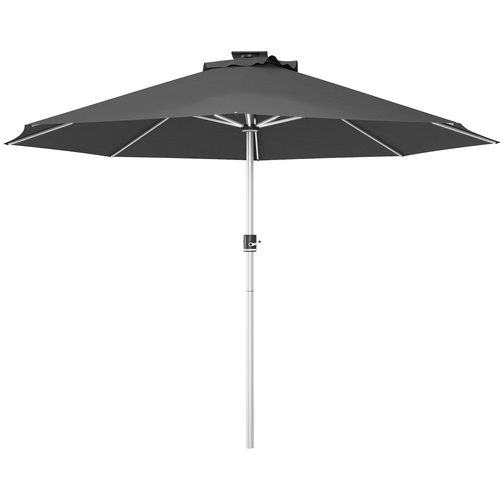 Garden Parasol with USB and Solar Charged LED Lights, Crank Handle - image 1