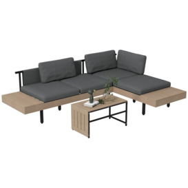 3-Piece L Shape Garden Sofa Set with HDPE Table, Cushions, for Poolside