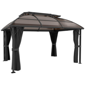 4 x 3(m) Polycarbonate Gazebo with Curtains, Nettings, Double Roof